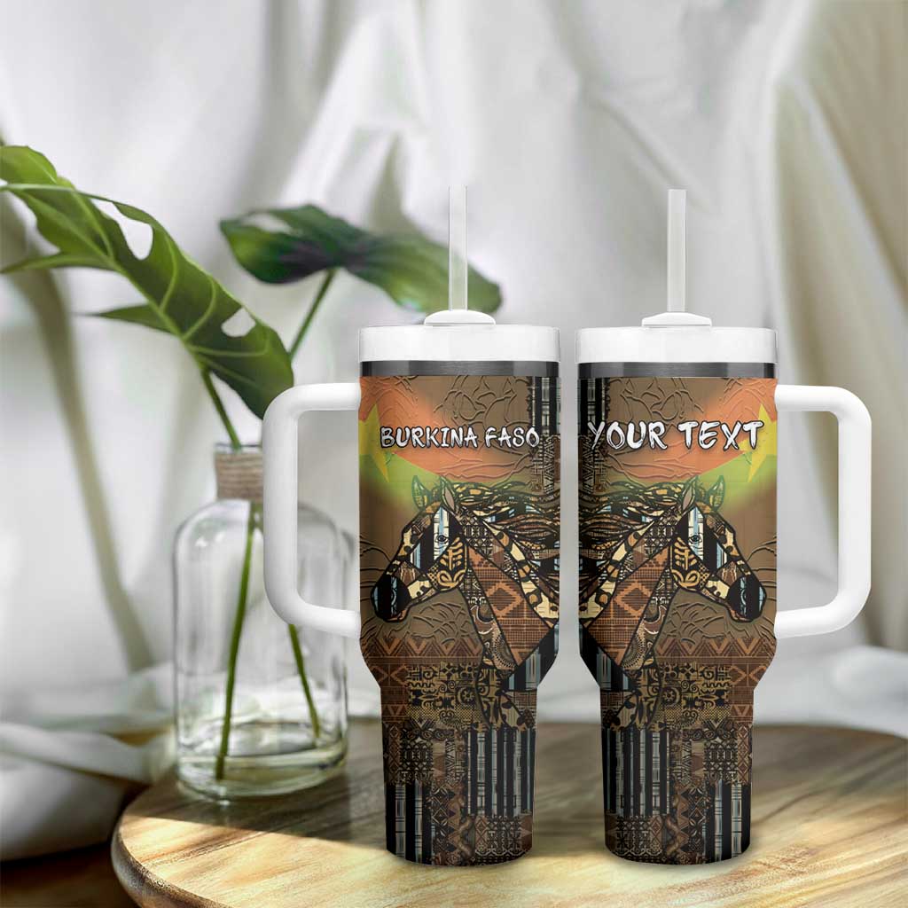Personalized Burkina Faso Tumbler With Handle African Tribal Horse Patchwork Style - African Pride