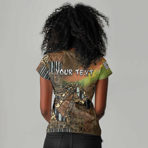 Personalized Burkina Faso Women V-Neck T-Shirt African Tribal Horse Patchwork Style - African Pride