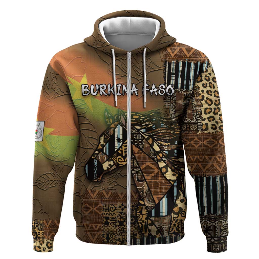 Personalized Burkina Faso Zip Hoodie African Tribal Horse Patchwork Style - African Pride