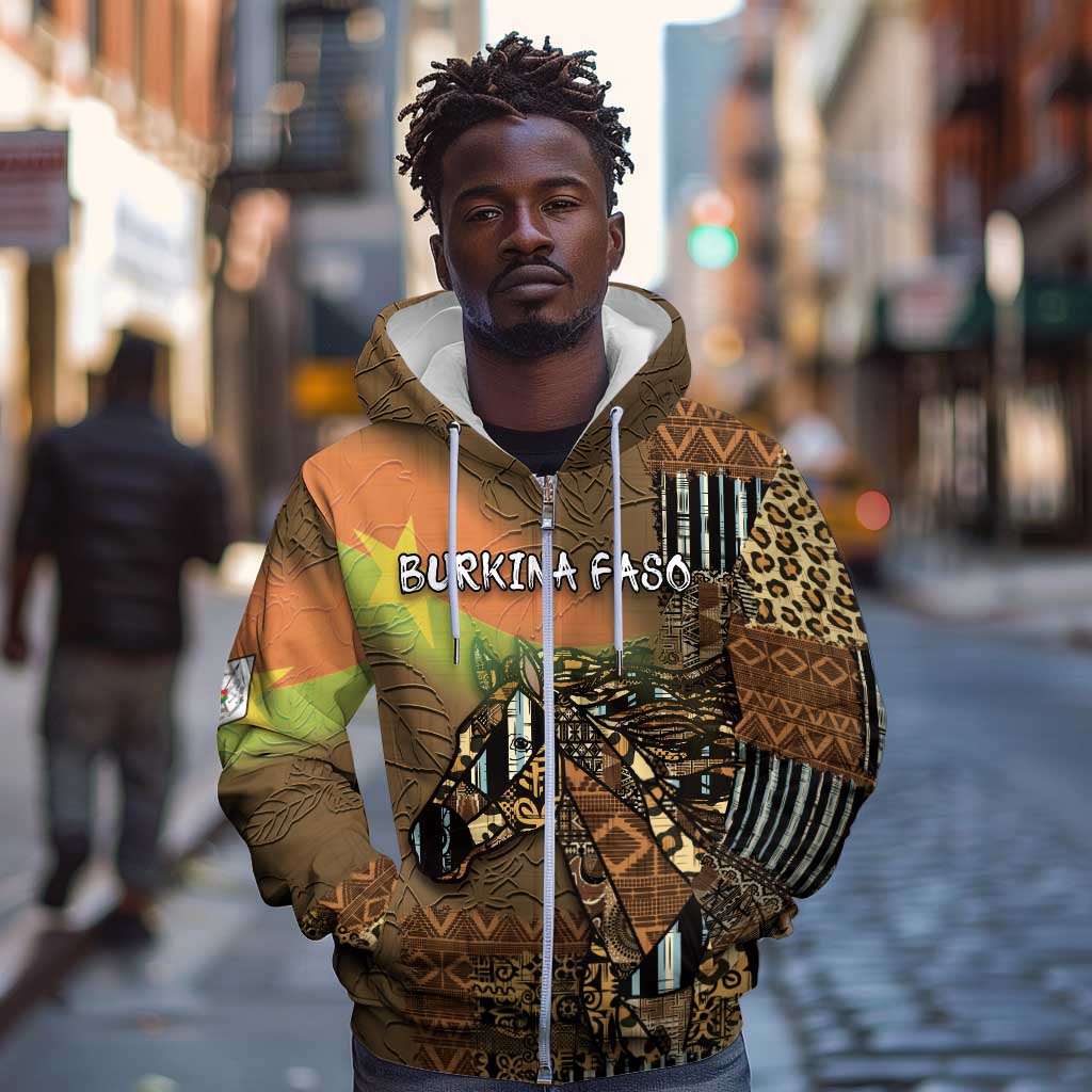 Personalized Burkina Faso Zip Hoodie African Tribal Horse Patchwork Style - African Pride
