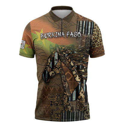 Personalized Burkina Faso Zipper Polo Shirt African Tribal Horse Patchwork Style - African Pride