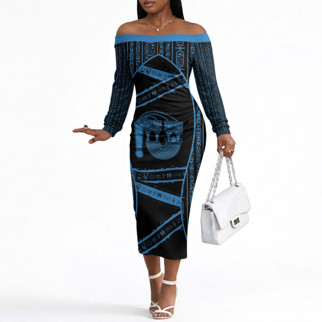 Egypt Menat Off The Shoulder Long Sleeve Dress Ancient Mythology Goddess Hathor Necklace