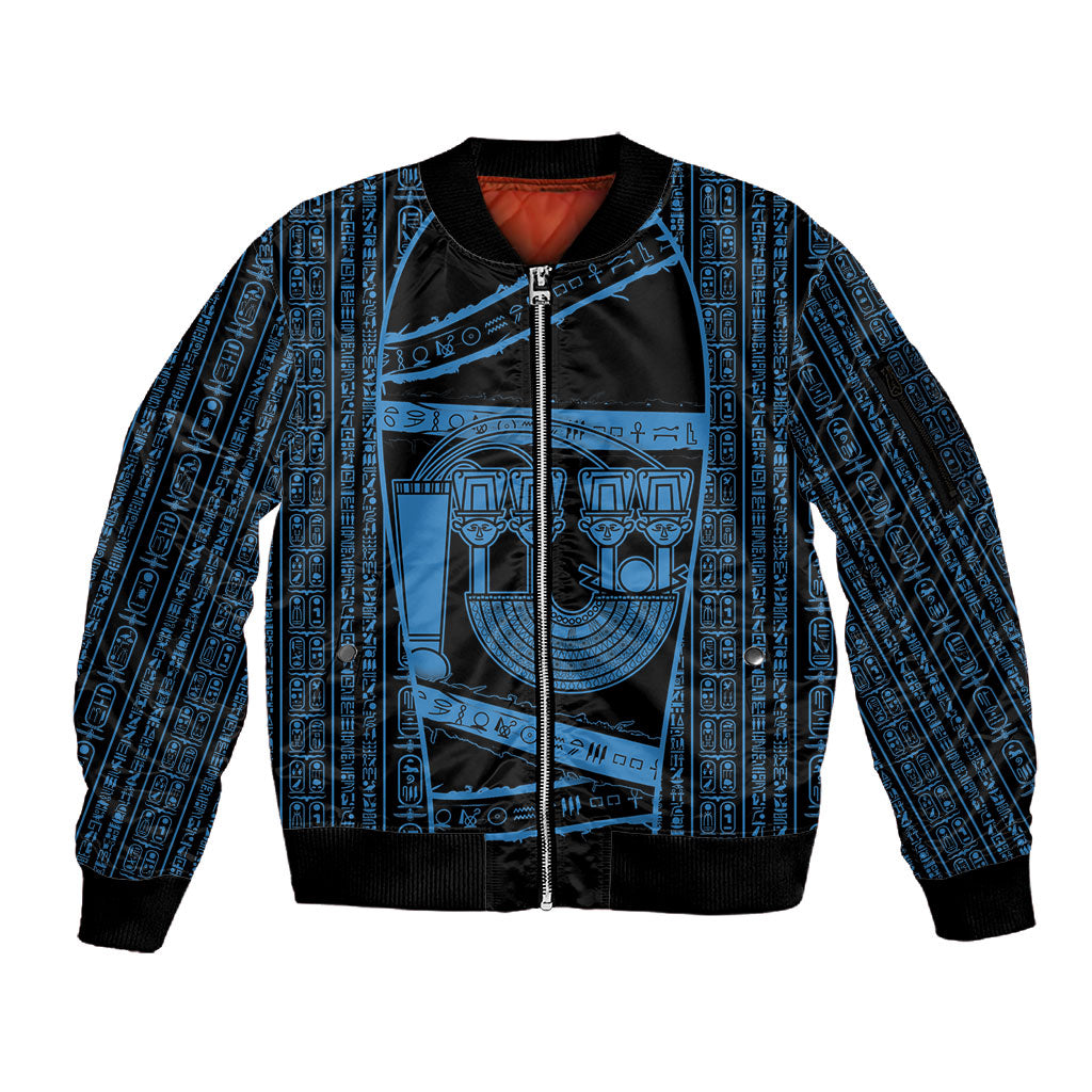 Egypt Menat Sleeve Zip Bomber Jacket Ancient Mythology Goddess Hathor Necklace
