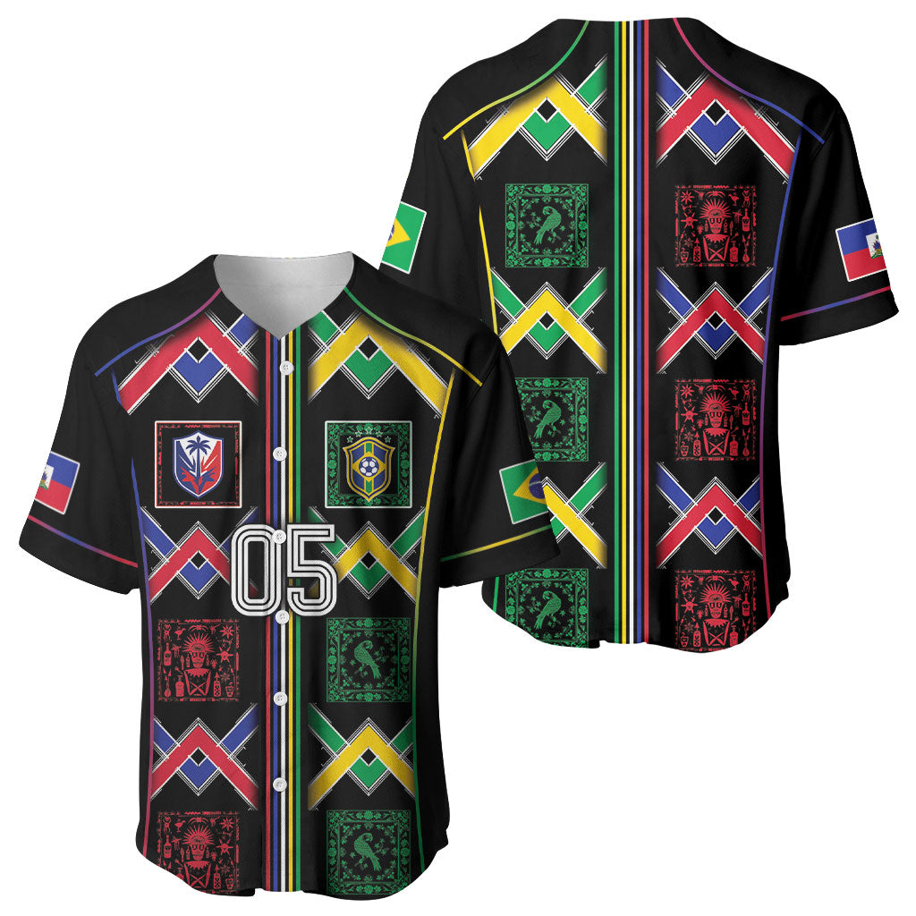 Custom Brazil And Haiti Football Baseball Jersey Mix Brazilian Haitian Roots