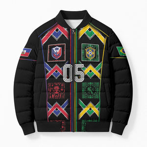 Custom Brazil And Haiti Football Bomber Puffer Jacket Mix Brazilian Haitian Roots