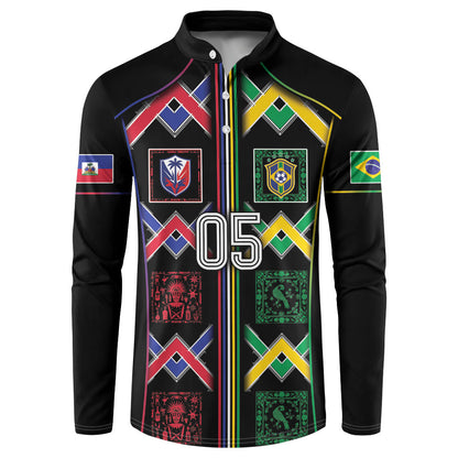 Custom Brazil And Haiti Football Button Sweatshirt Mix Brazilian Haitian Roots