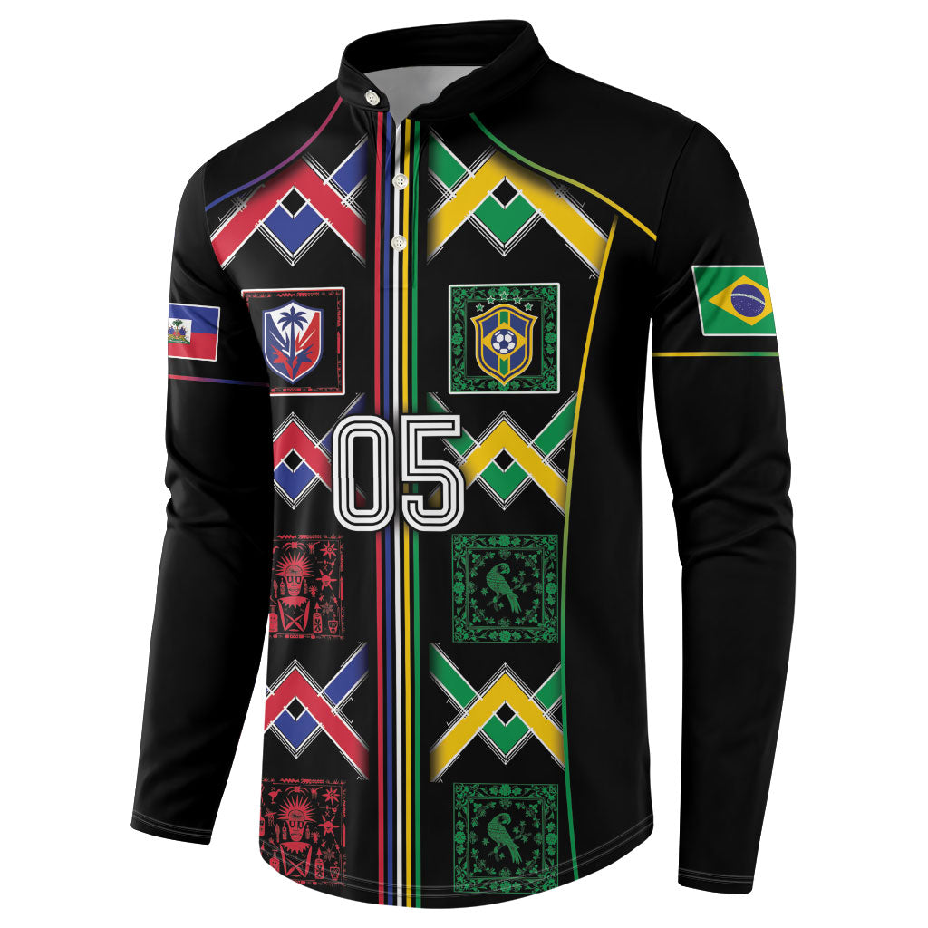 Custom Brazil And Haiti Football Button Sweatshirt Mix Brazilian Haitian Roots