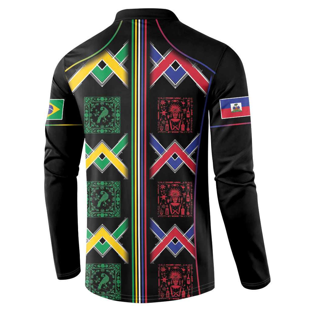 Custom Brazil And Haiti Football Button Sweatshirt Mix Brazilian Haitian Roots
