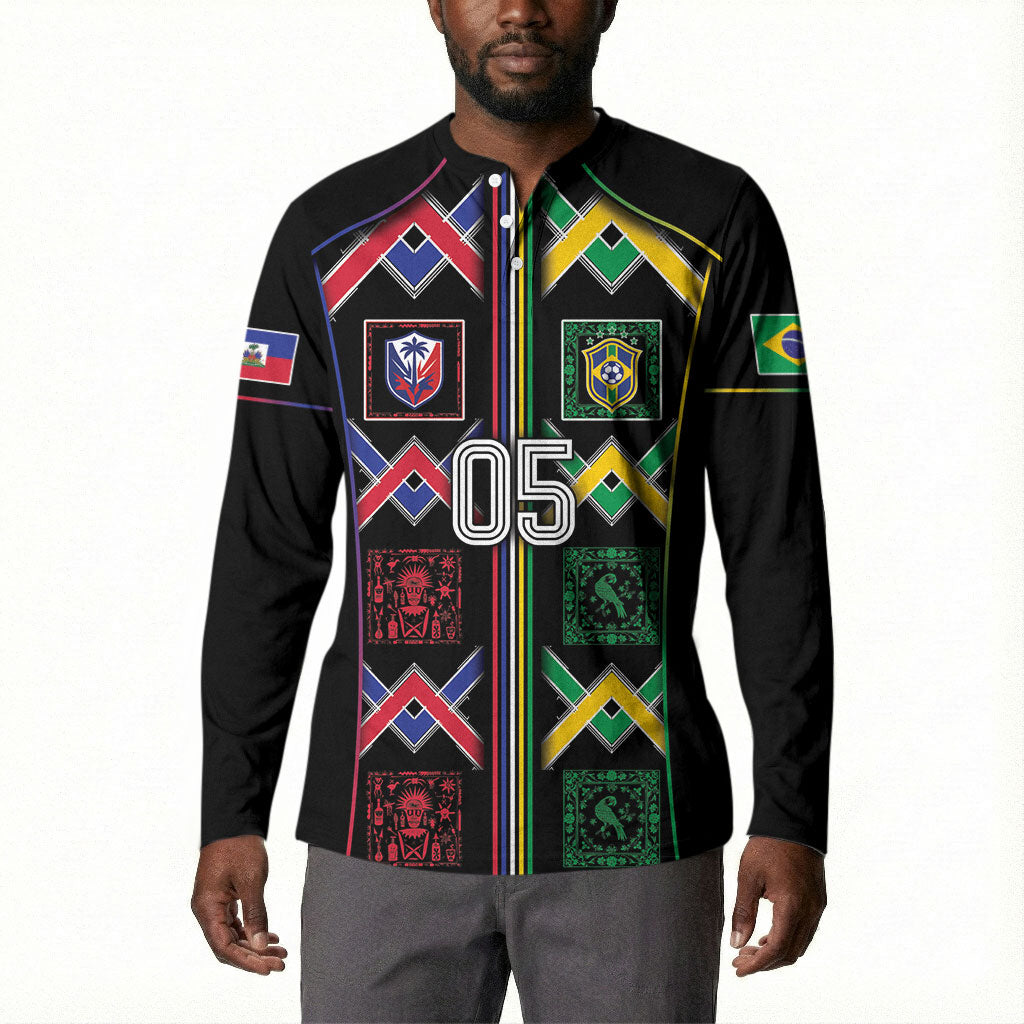 Custom Brazil And Haiti Football Button Sweatshirt Mix Brazilian Haitian Roots