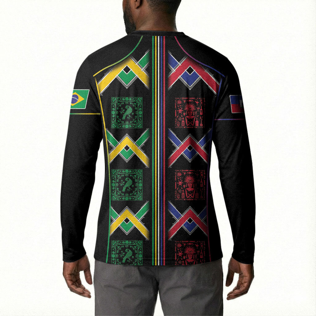 Custom Brazil And Haiti Football Button Sweatshirt Mix Brazilian Haitian Roots