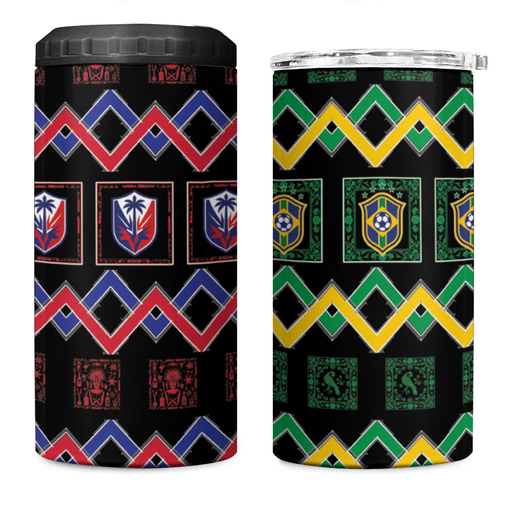 Brazil And Haiti Football 4 in 1 Can Cooler Tumbler Mix Brazilian Haitian Roots