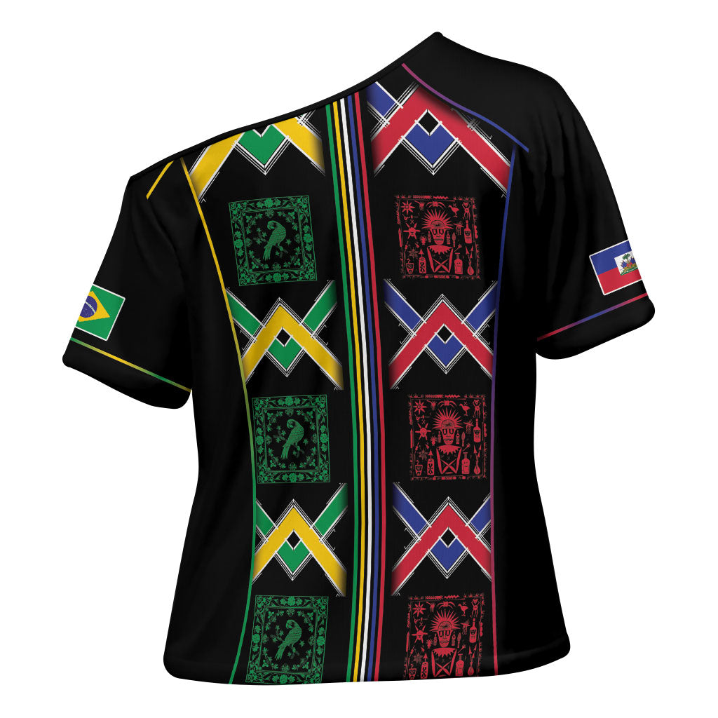 Custom Brazil And Haiti Football Cross Shoulder Shirt Mix Brazilian Haitian Roots