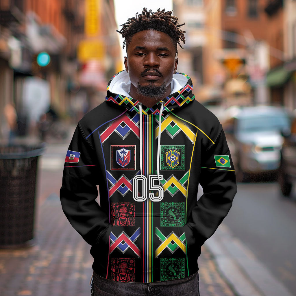 Custom Brazil And Haiti Football Hoodie Mix Brazilian Haitian Roots