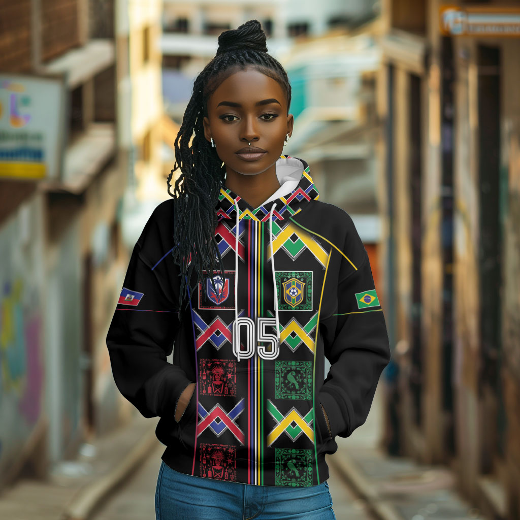 Custom Brazil And Haiti Football Hoodie Mix Brazilian Haitian Roots