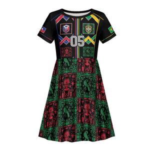 Custom Brazil And Haiti Football Kid Short Sleeve Dress Mix Brazilian Haitian Roots