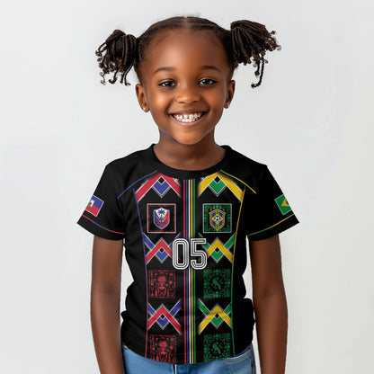 Custom Brazil And Haiti Football Kid T shirt Mix Brazilian Haitian Roots