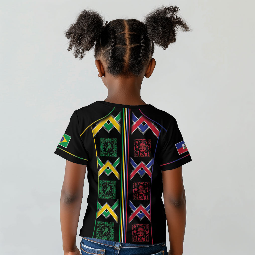 Custom Brazil And Haiti Football Kid T shirt Mix Brazilian Haitian Roots
