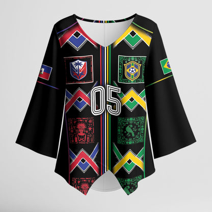 Custom Brazil And Haiti Football Kimono Sleeve Blouse Mix Brazilian Haitian Roots