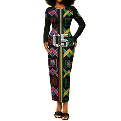 Custom Brazil And Haiti Football Long Sleeve Bodycon Dress Mix Brazilian Haitian Roots