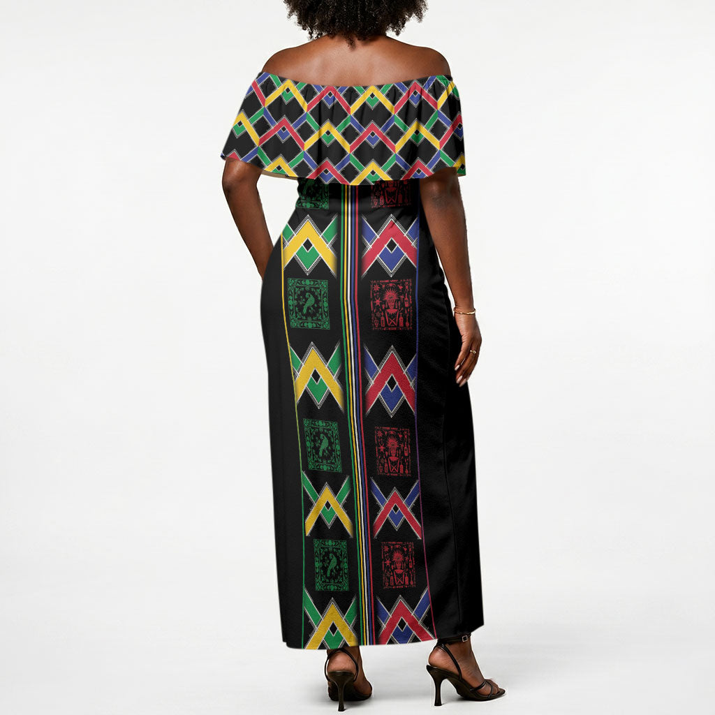 Custom Brazil And Haiti Football Off Shoulder Maxi Dress Mix Brazilian Haitian Roots