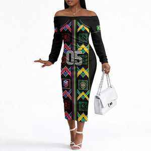 Custom Brazil And Haiti Football Off The Shoulder Long Sleeve Dress Mix Brazilian Haitian Roots