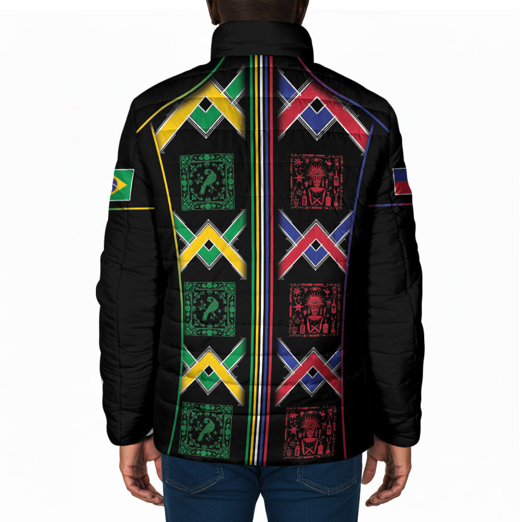 Custom Brazil And Haiti Football Padded Jacket Mix Brazilian Haitian Roots