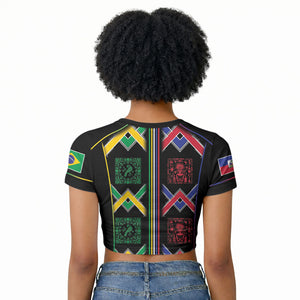 Custom Brazil And Haiti Football Raglan Cropped T shirt Mix Brazilian Haitian Roots