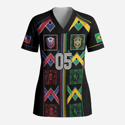 Custom Brazil And Haiti Football Scrub Top Mix Brazilian Haitian Roots