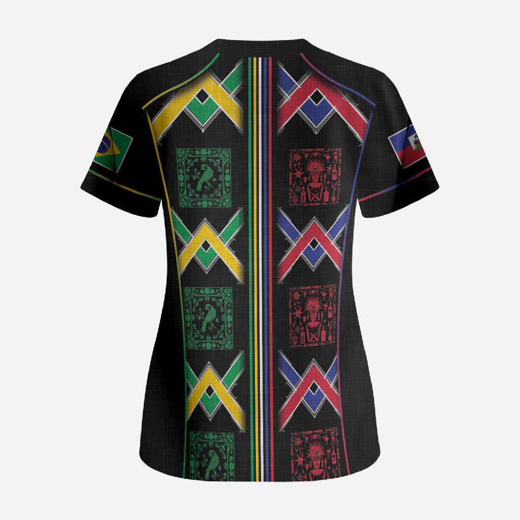 Custom Brazil And Haiti Football Scrub Top Mix Brazilian Haitian Roots