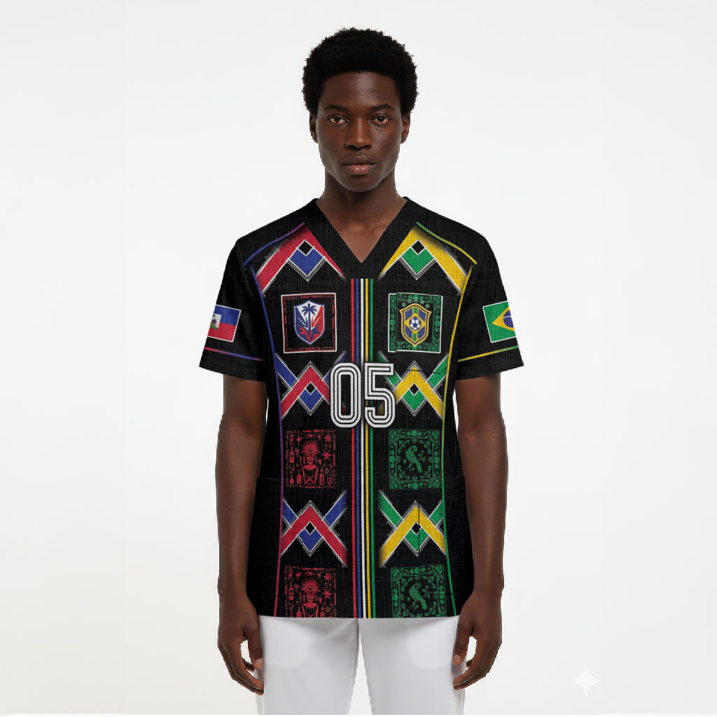 Custom Brazil And Haiti Football Scrub Top Mix Brazilian Haitian Roots