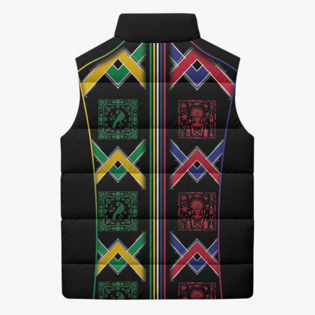 Custom Brazil And Haiti Football Sleeveless Puffer Jacket Mix Brazilian Haitian Roots