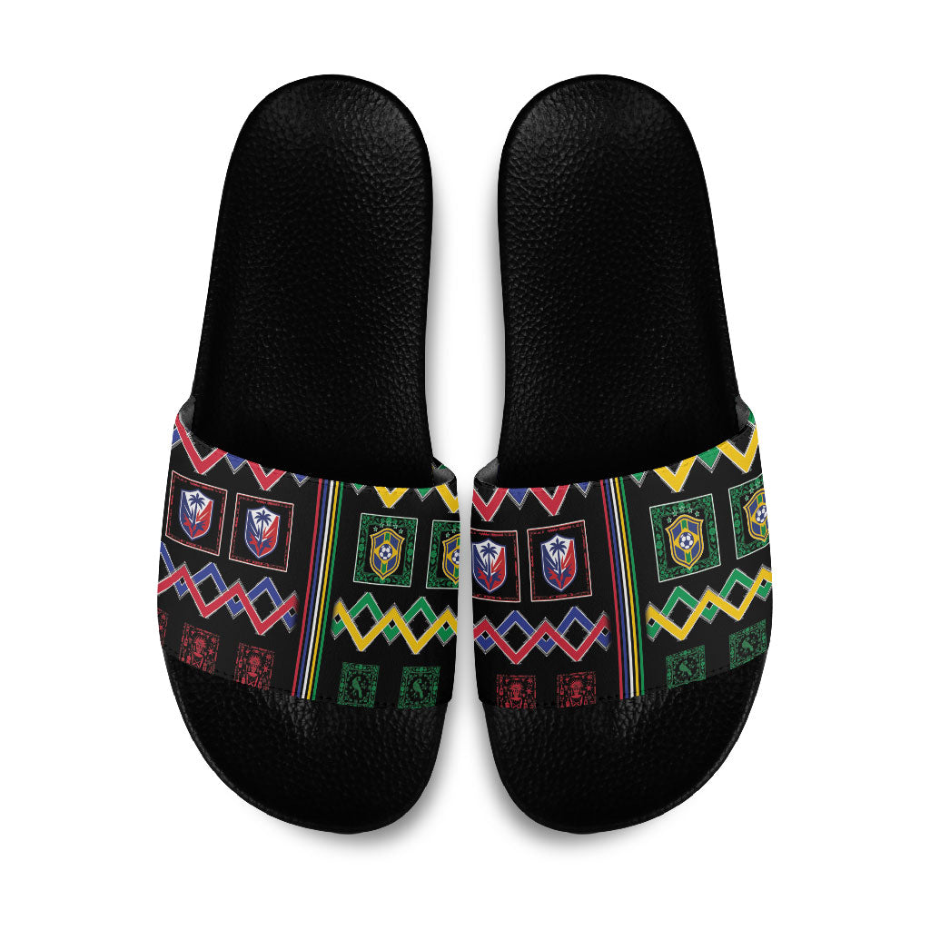 Brazil And Haiti Football Slide Sandals Mix Brazilian Haitian Roots
