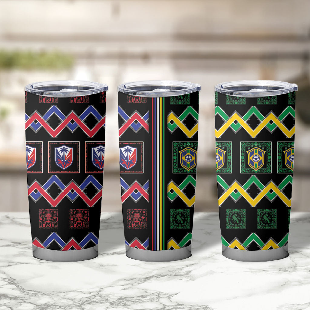 Brazil And Haiti Football Tumbler Cup Mix Brazilian Haitian Roots