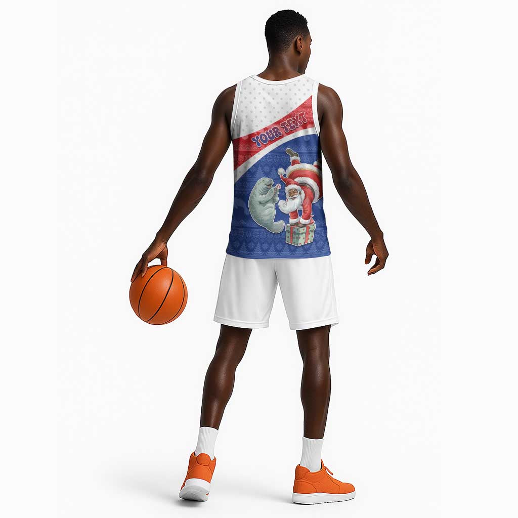 Personalized Cape Verde Christmas Basketball Jersey Black Santa Clause With The Manatee - African Pride