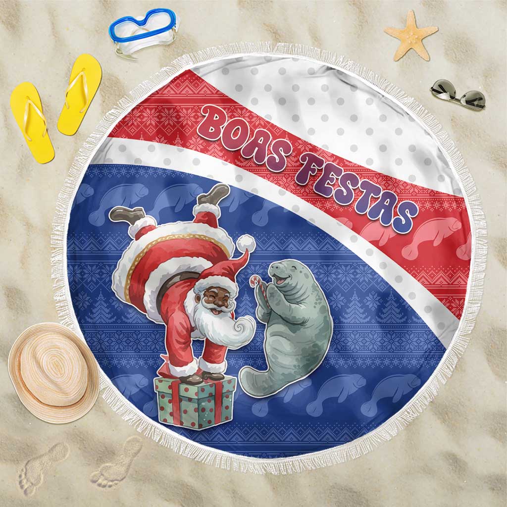 Cape Verde Christmas Beach Blanket Black Santa Clause With The Manatee - African Pride