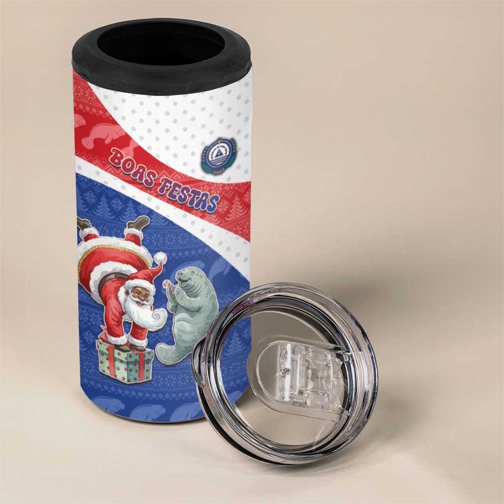 Personalized Cape Verde Christmas 4 in 1 Can Cooler Tumbler Black Santa Clause With The Manatee - African Pride