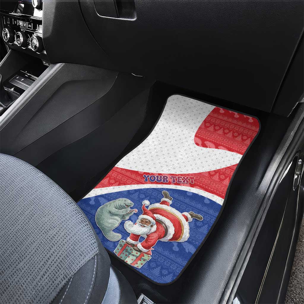 Personalized Cape Verde Christmas Car Mats Black Santa Clause With The Manatee - African Pride