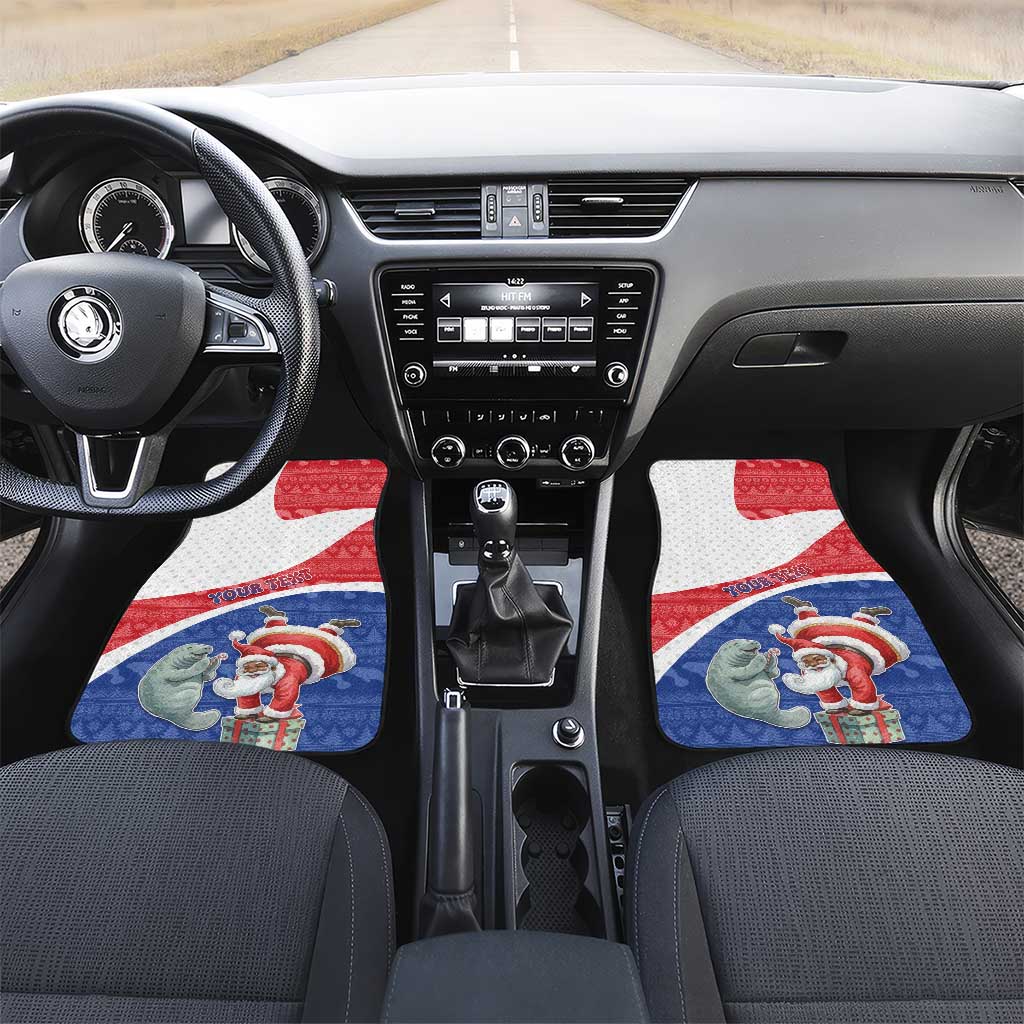 Personalized Cape Verde Christmas Car Mats Black Santa Clause With The Manatee - African Pride