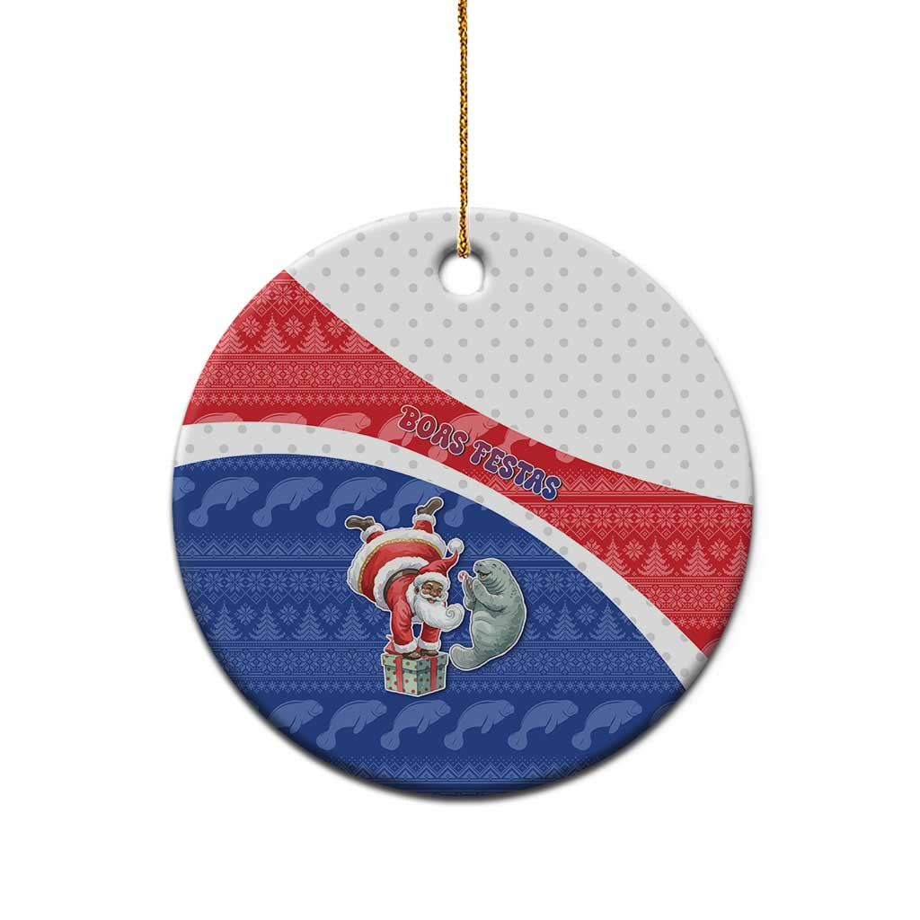 Personalized Cape Verde Christmas Ceramic Ornament Black Santa Clause With The Manatee - African Pride