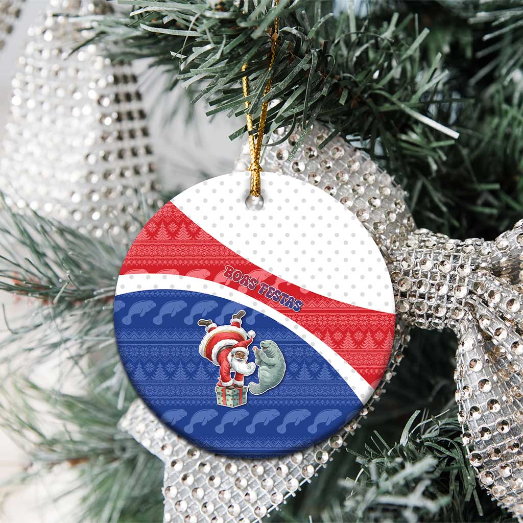 Personalized Cape Verde Christmas Ceramic Ornament Black Santa Clause With The Manatee - African Pride