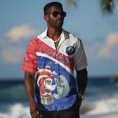 Personalized Cape Verde Christmas Hawaiian Shirt Black Santa Clause With The Manatee DT05