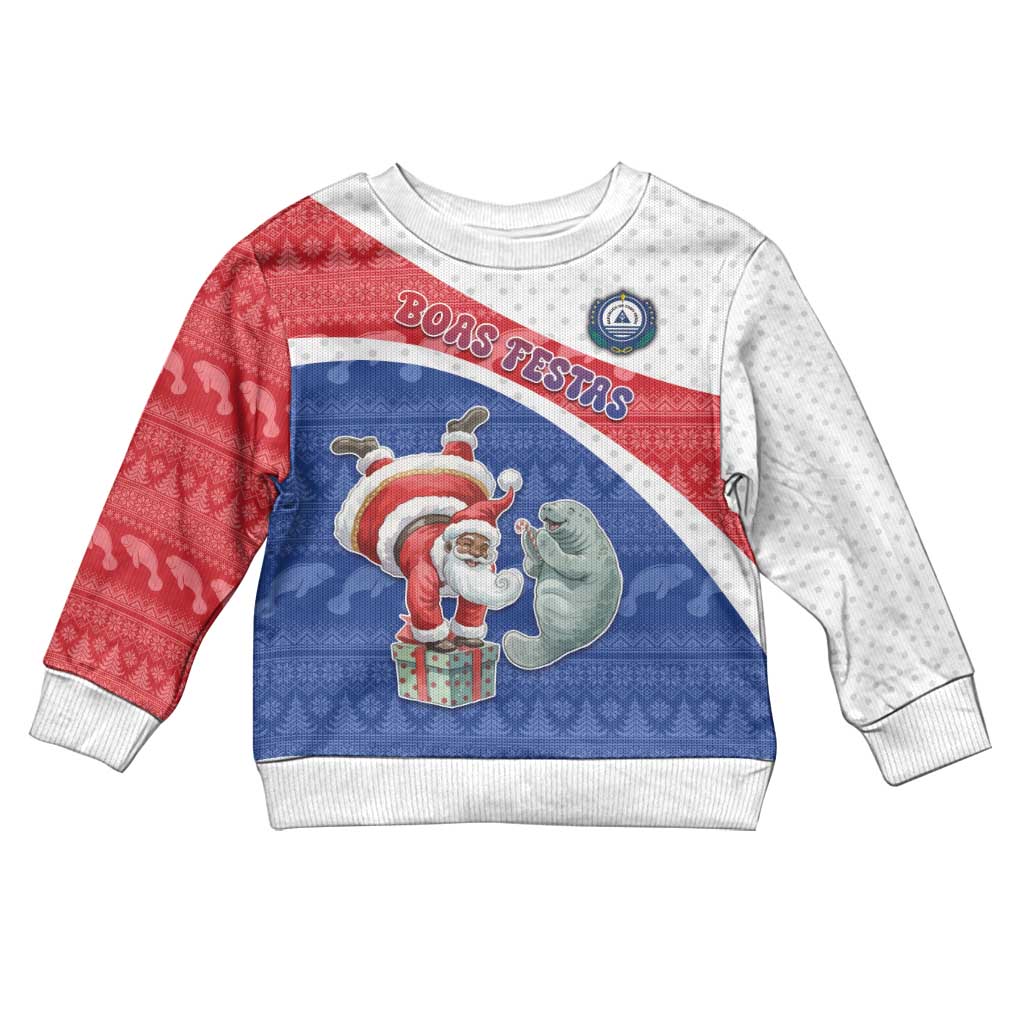 Personalized Cape Verde Christmas Kid Ugly Christmas Sweater Black Santa Clause With The Manatee - African Pride
