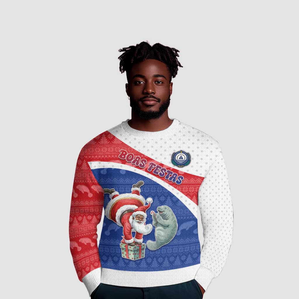 Personalized Cape Verde Christmas Ugly Christmas Sweater Black Santa Clause With The Manatee - African Pride