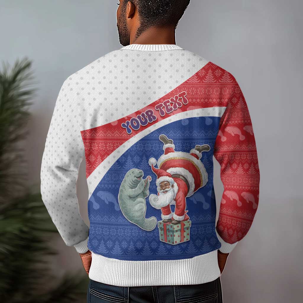 Personalized Cape Verde Christmas Ugly Christmas Sweater Black Santa Clause With The Manatee - African Pride