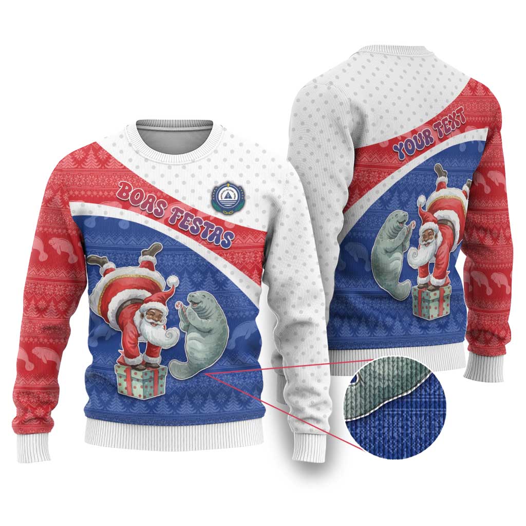 Personalized Cape Verde Christmas Ugly Christmas Sweater Black Santa Clause With The Manatee - African Pride