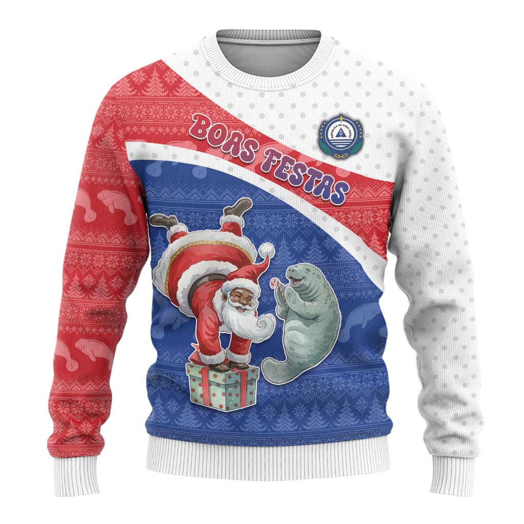 Personalized Cape Verde Christmas Ugly Christmas Sweater Black Santa Clause With The Manatee - African Pride
