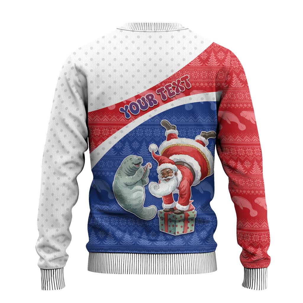Personalized Cape Verde Christmas Ugly Christmas Sweater Black Santa Clause With The Manatee - African Pride