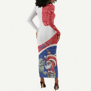Personalized Cape Verde Christmas Long Sleeve Bodycon Dress Black Santa Clause With The Manatee - African Pride