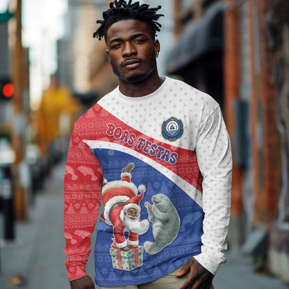 Personalized Cape Verde Christmas Long Sleeve Shirt Black Santa Clause With The Manatee - African Pride
