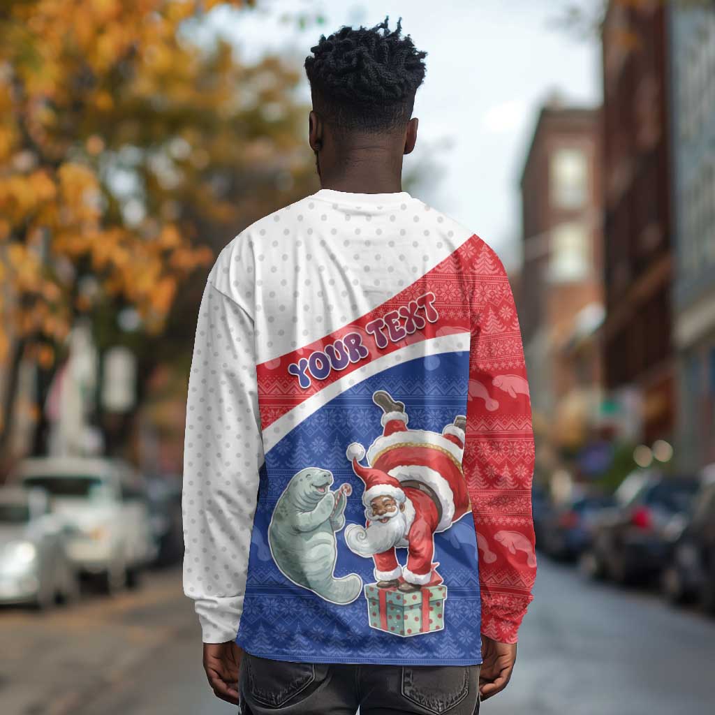 Personalized Cape Verde Christmas Long Sleeve Shirt Black Santa Clause With The Manatee - African Pride